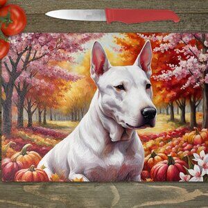 Bullterrier Dog Fall Kitchen Textured Tempered Glass Trivet/Cutting Board